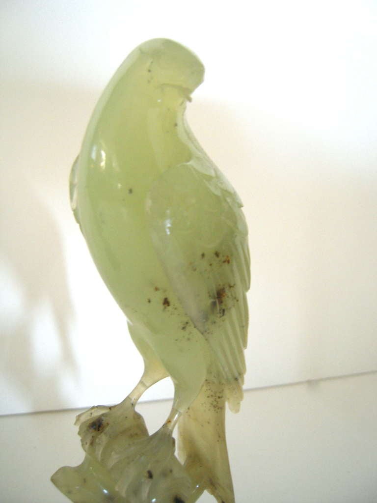 Wood Pair of Chinese Export Carved Jade Birds