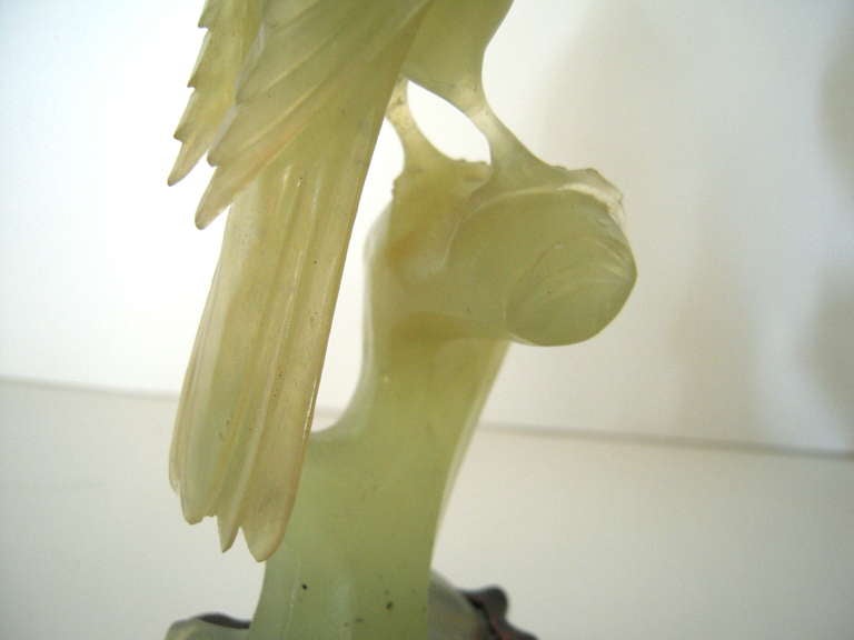19th Century Pair of Chinese Export Carved Jade Birds