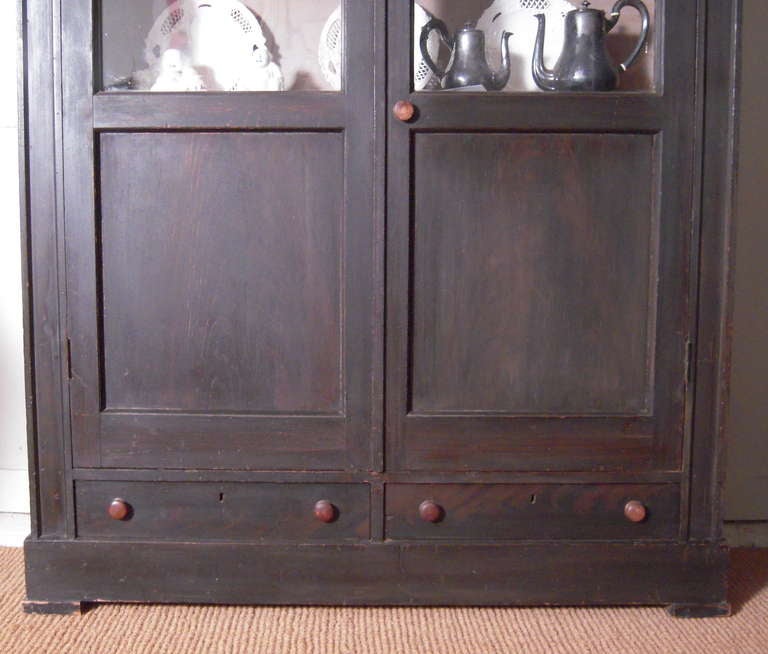 19th Century 19th c. Country Neoclassical Breakfront Bookcase Cabinet