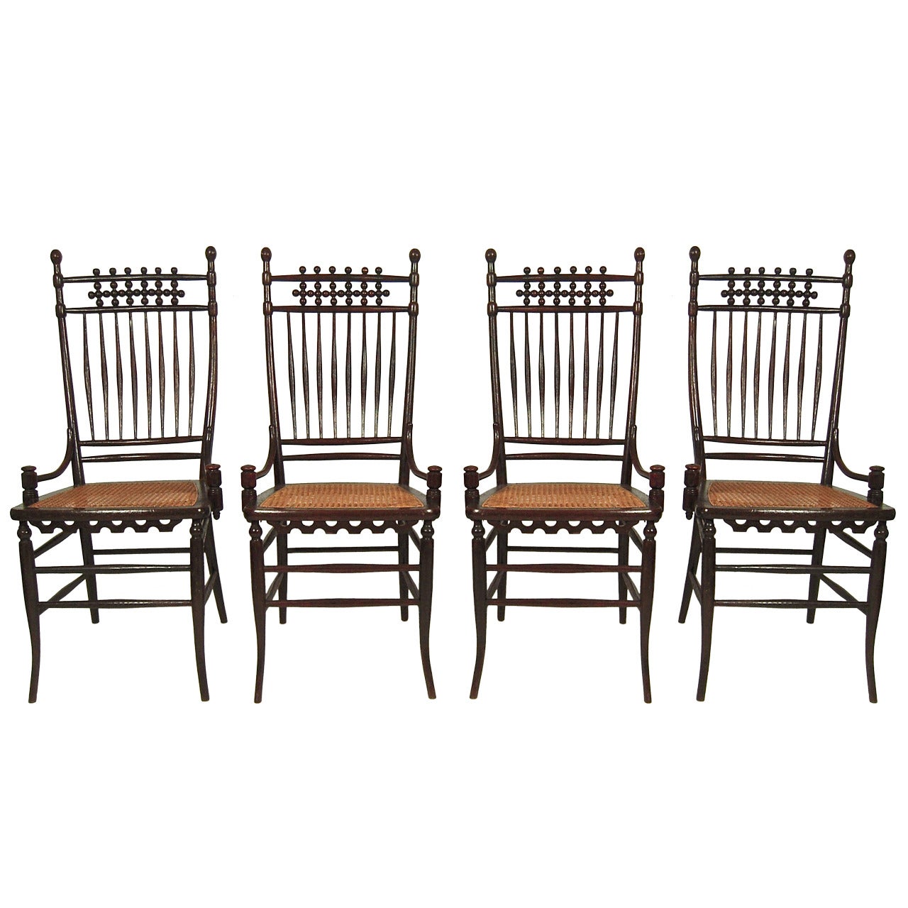 Set of Four Unusual, Graphic Aesthetic Movement Period Chairs