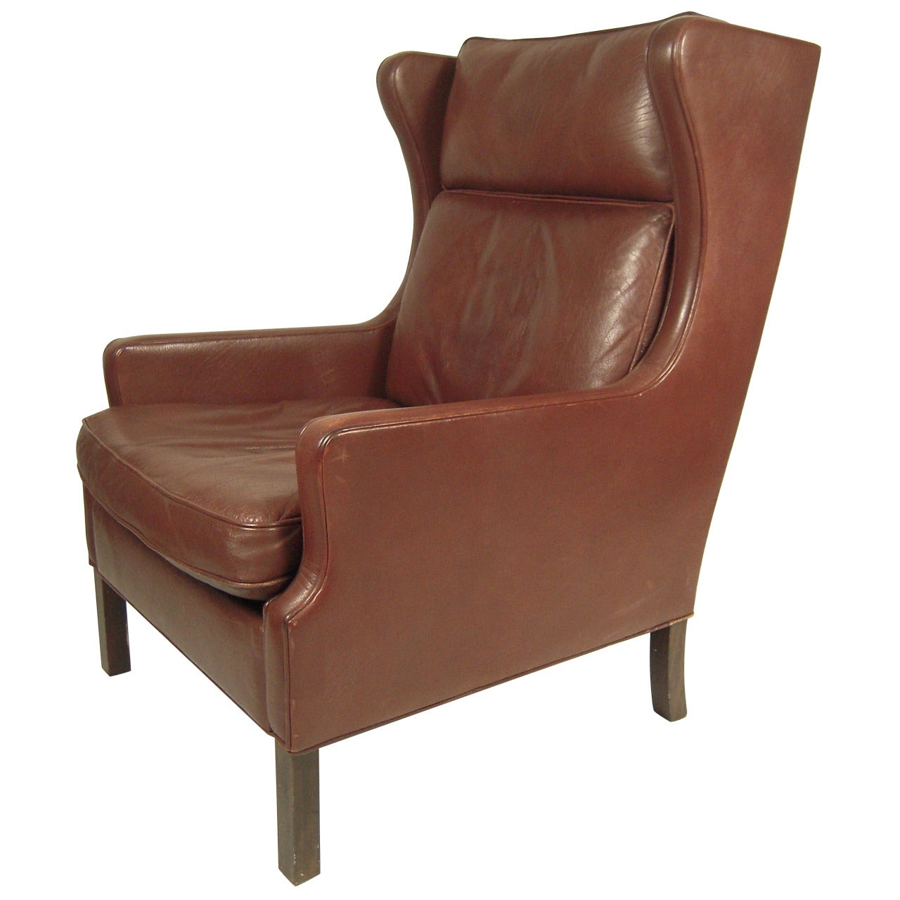 Vintage Danish Mid Century Leather Wingback Chair