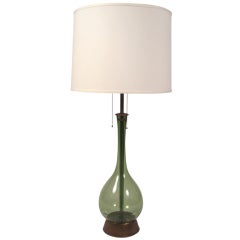 47" Tall Swedish Hand Blown Green Glass Lamp