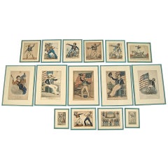 Collection of 15 Antique Sailor Prints in Old Blue Painted Frames