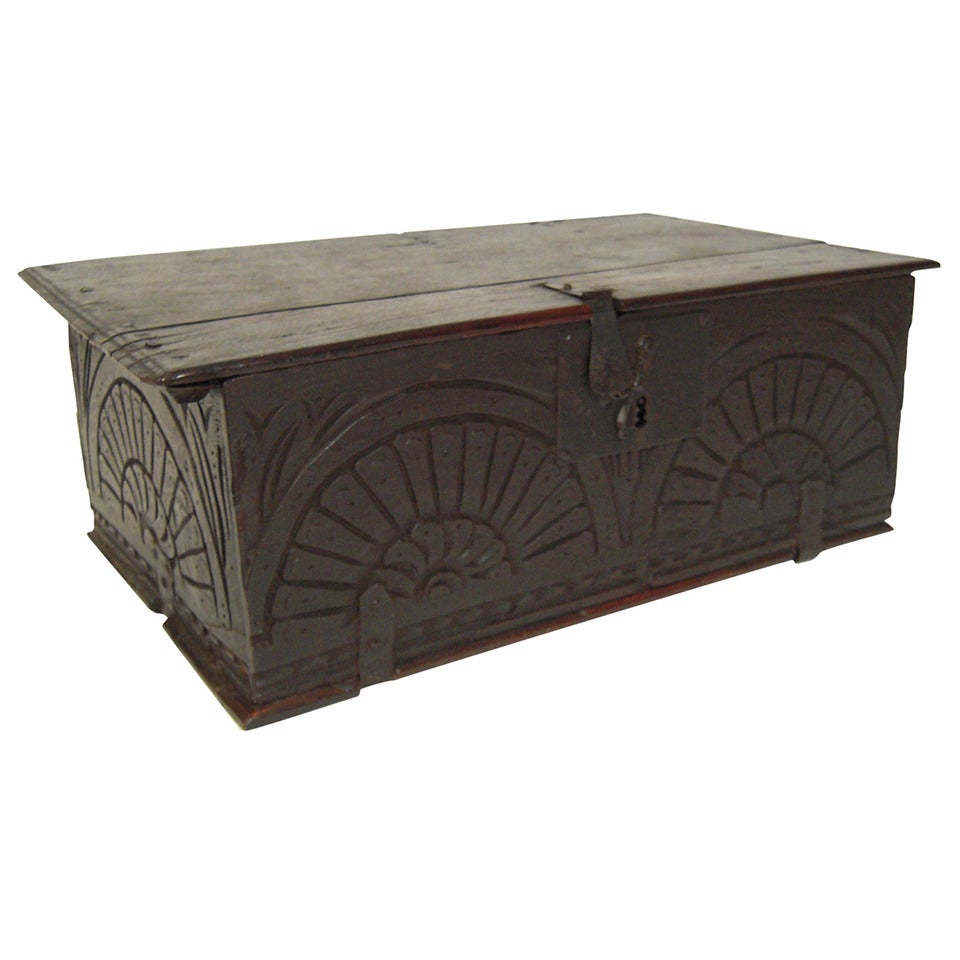 17th Century English Oak Document Box or Table Coffer