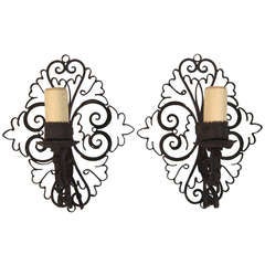 Pair of Graphic Wrought Iron Wall Sconces