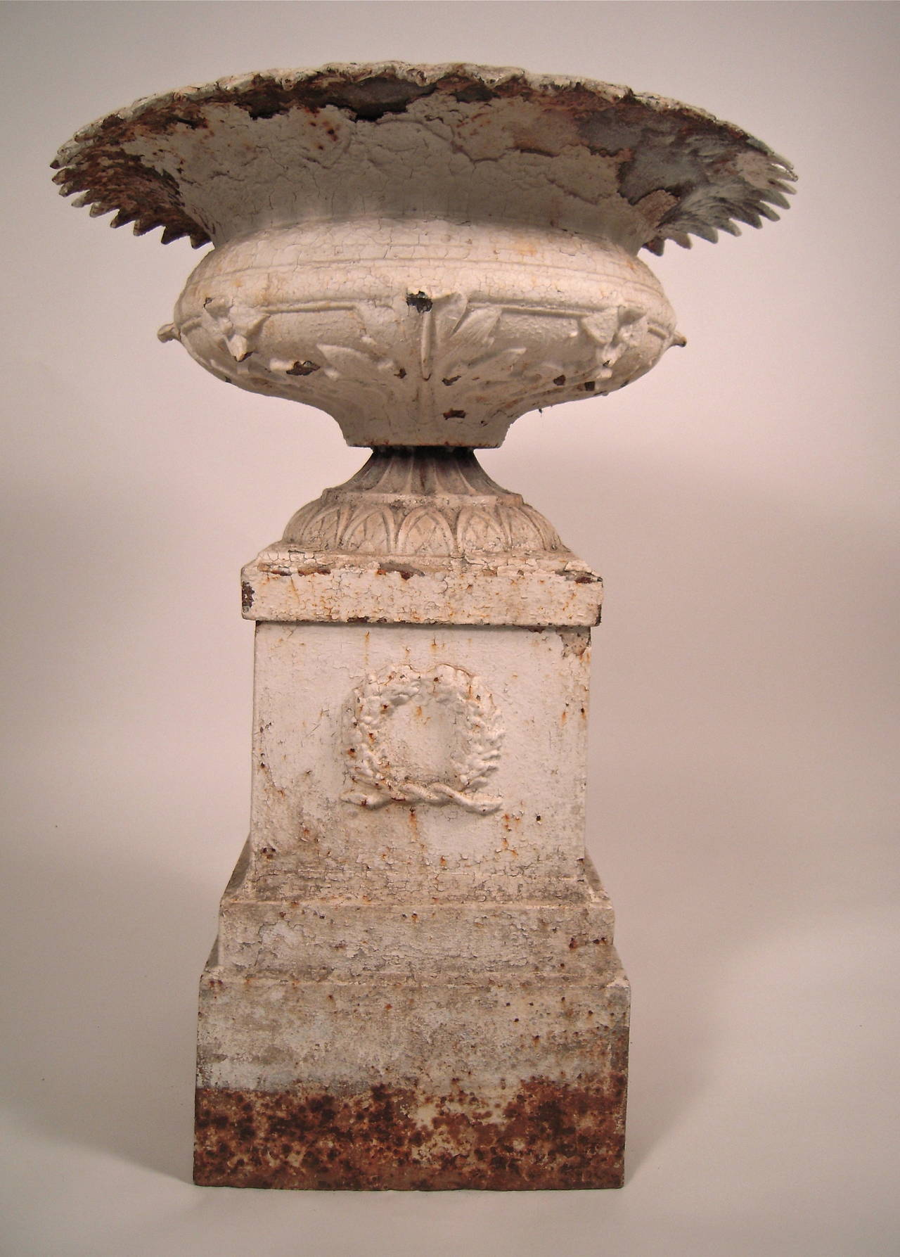 19th Century Neoclassical Cast Iron Garden Urn In Good Condition In Essex, MA
