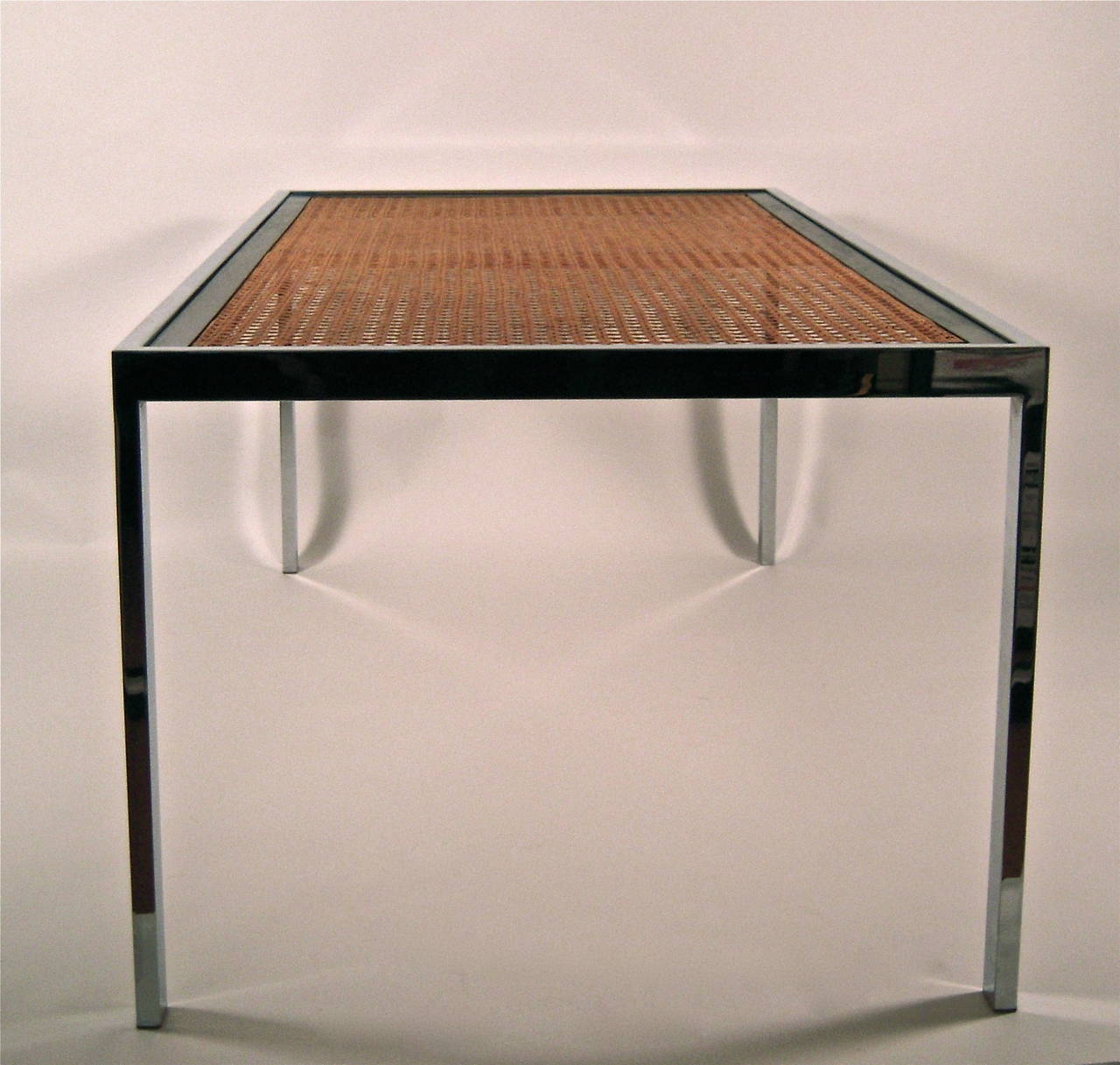 American Milo Baughman Chrome and Caned Glass Top Table