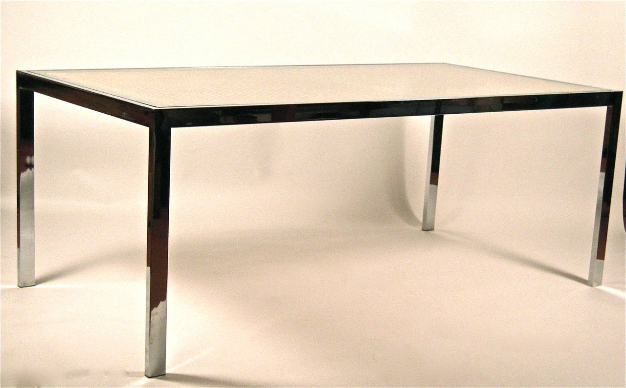 Modern Milo Baughman Chrome and Caned Glass Top Table