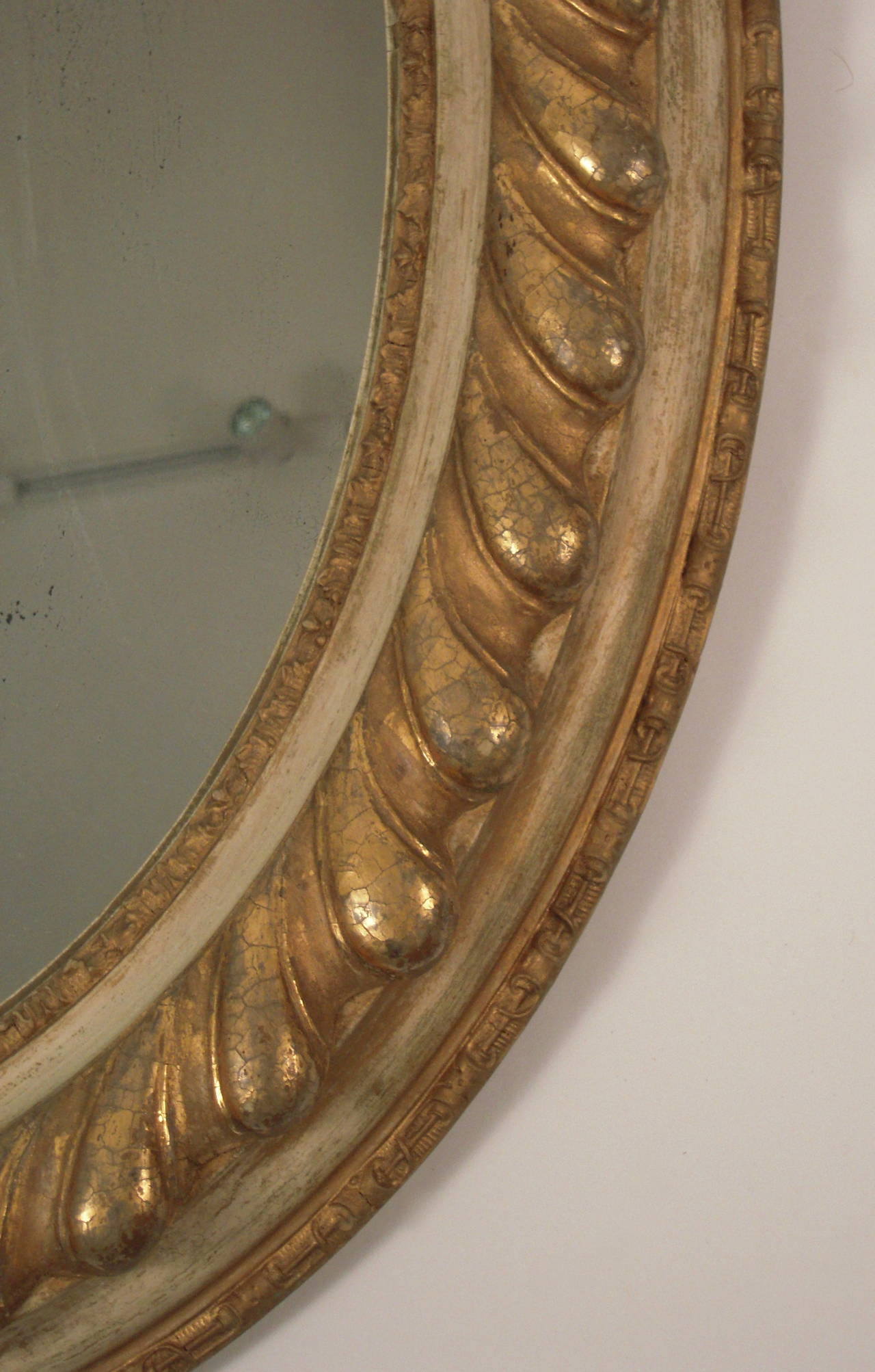 19th Century Neoclassical Italian Giltwood Oval Mirror In Excellent Condition In Essex, MA