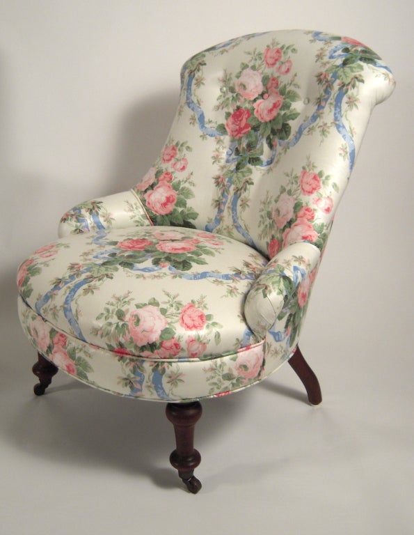 Cotton 19th Century  Slipper Chair in Floral Chintz
