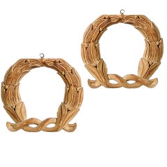 Pair of 19th C American Carved Wood Laurel Wreath Architectural Ornaments