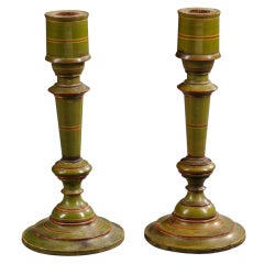 Pair of 19th Century Green Painted Candlesticks