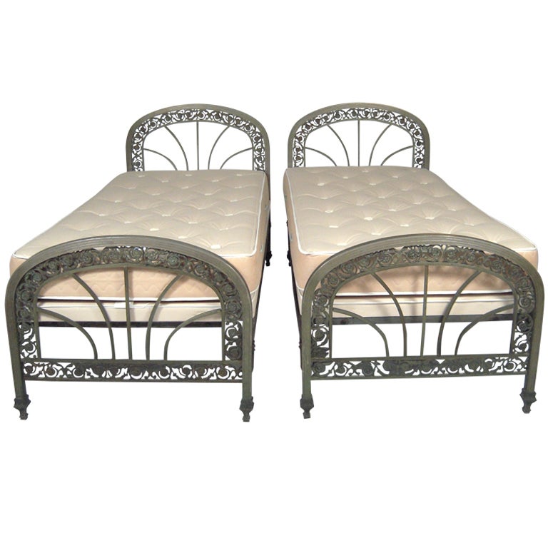 Pair of French Art Deco Period Metal Beds