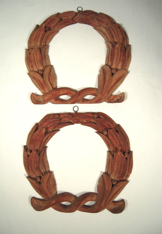 Pair of 19th C American Carved Wood Laurel Wreath Architectural Ornaments 6