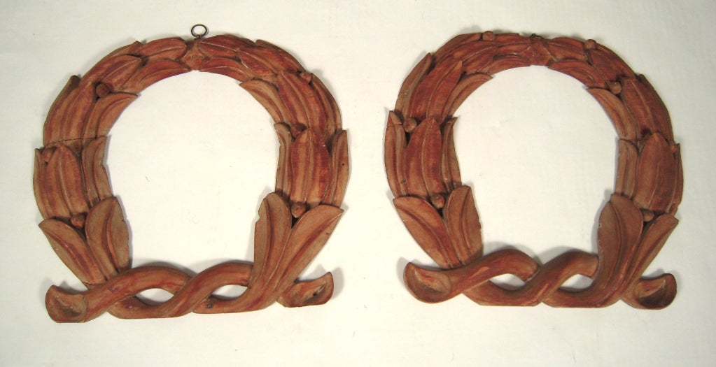 Pair of 19th C American Carved Wood Laurel Wreath Architectural Ornaments 5