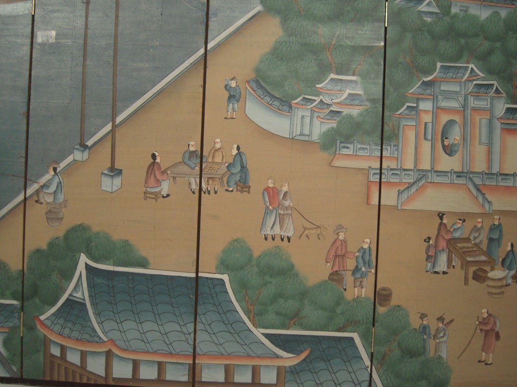 Chinese Scenic Decorated Six-Panel Screen 1