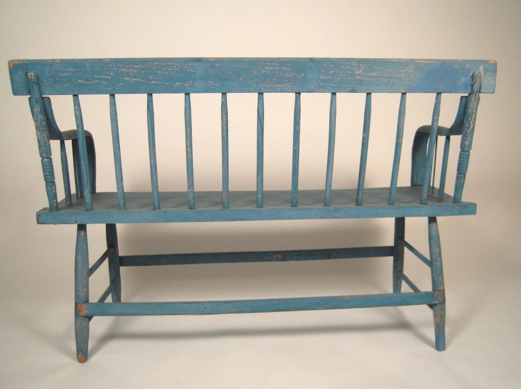19th Century American Country Blue Painted Bench 1