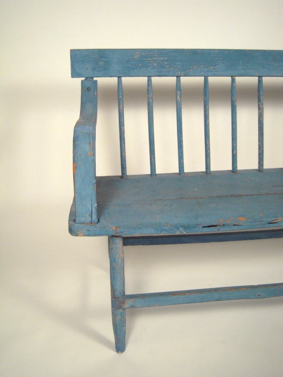 19th Century American Country Blue Painted Bench 2