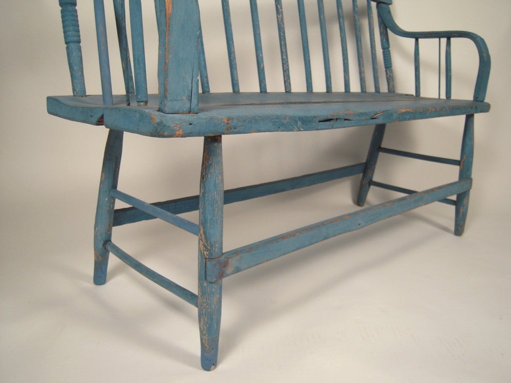 19th Century American Country Blue Painted Bench 3