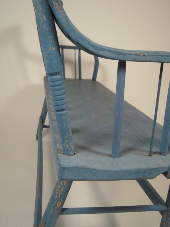19th Century American Country Blue Painted Bench 4