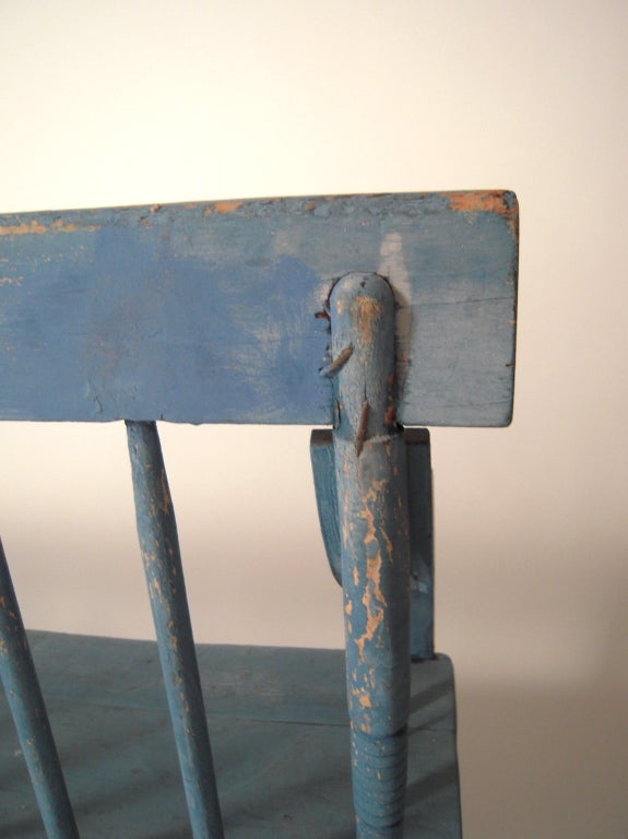 19th Century American Country Blue Painted Bench 5