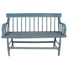 19th Century American Country Blue Painted Bench