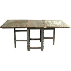 Early Blue Painted Swedish Slagbord Drop Leaf Dining Table