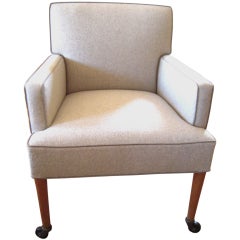 Stylish 1950s Square Upholstered Chair on Wheels