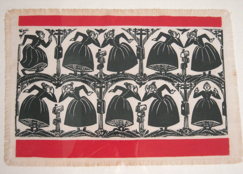 A VINTAGE FOLLY COVE DESIGNERS HAND BLOCK PRINTED TEXTILE, IN THE ICONIC 