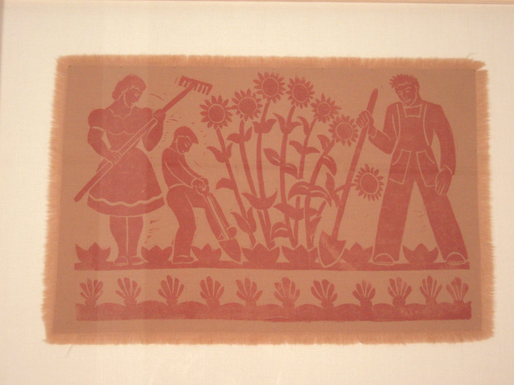 A VINTAGE FOLLY COVE DESIGNERS HAND BLOCK PRINTED TEXTILE, IN THE 