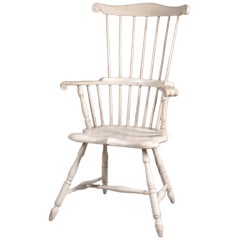 19th c. White Painted Windsor Comb Back Armchair