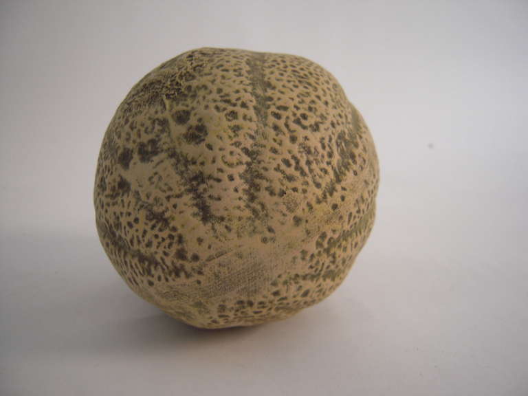 Realistically Modeled Ceramic Ripe Melon In Excellent Condition In Essex, MA