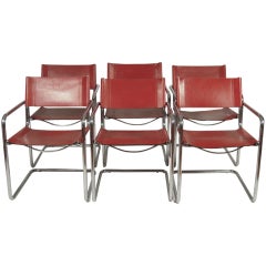 Set of 6 Matteo Grassi Coach Hide and Chrome Dining Chairs