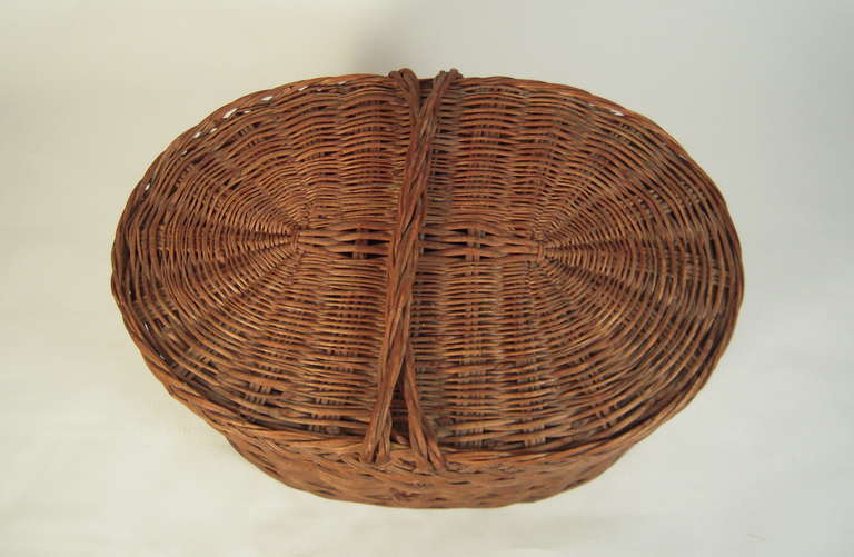 Very Large Oval Covered Rattan Basket 2