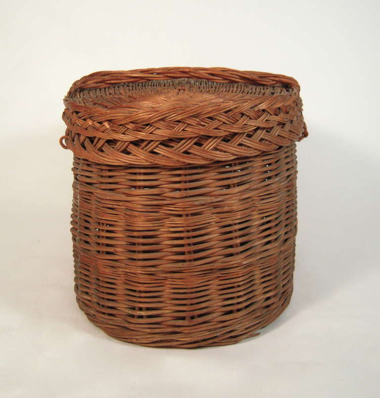 20th Century Very Large Oval Covered Rattan Basket