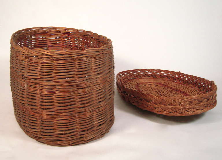 American Very Large Oval Covered Rattan Basket