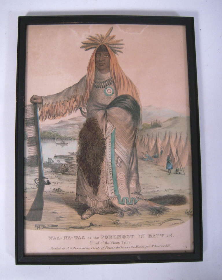 A collection of six framed J.O. Lewis lithograph portraits of American dIndian Chiefs, dated 