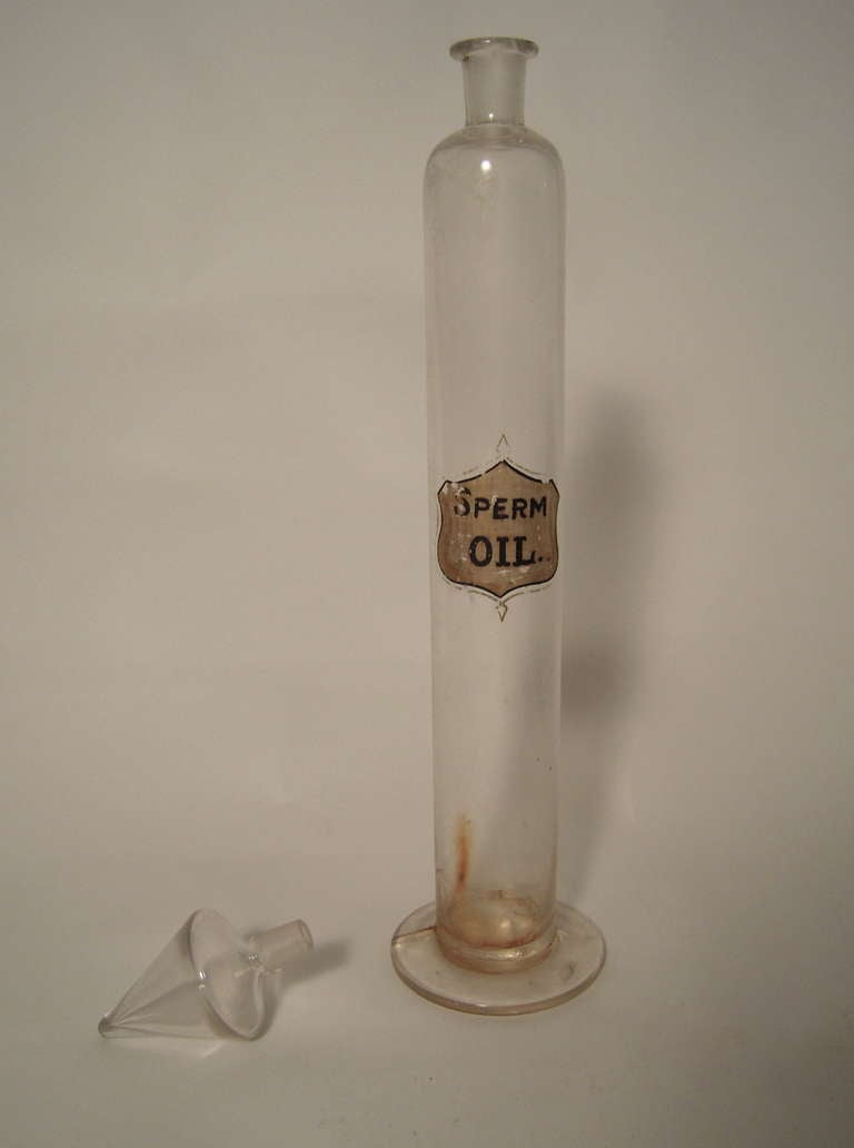 Rare 19th Century Sperm Oil Apothecary Bottle In Good Condition In Essex, MA