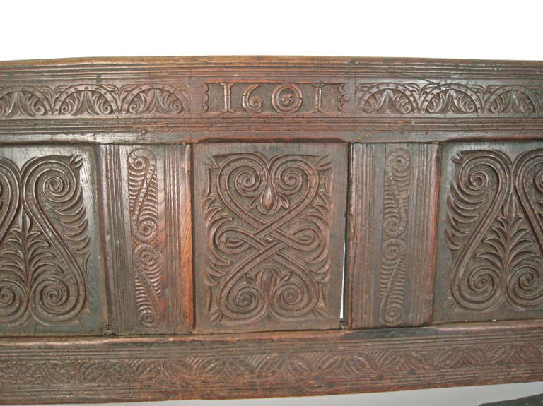 Jacobean Carved English Oak Settle or Bench