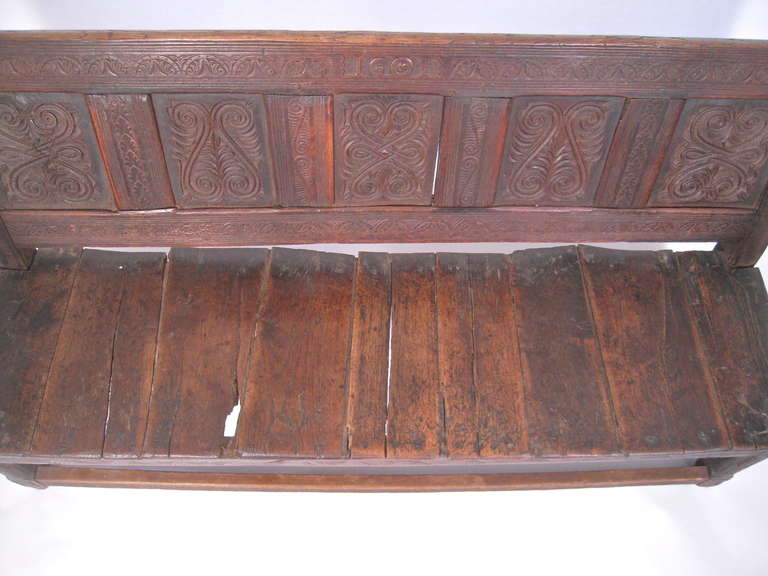 Carved English Oak Settle or Bench 2