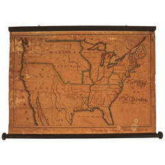 Antique Hand-Drawn School Girl Map of the United States, circa 1831