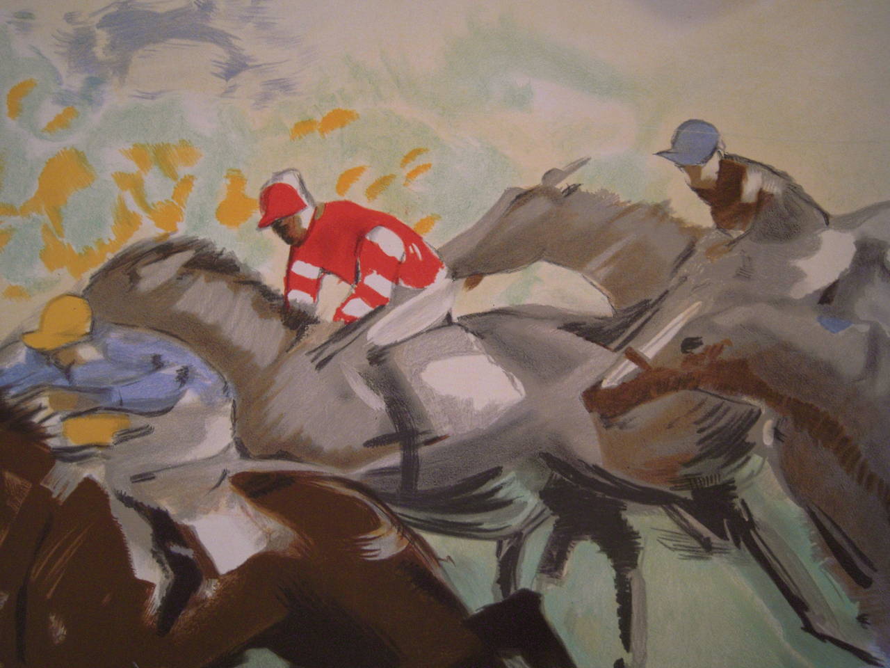 Mid-20th Century Giant French Horse Racing Poster Mural by Jacquot, circa 1930s For Sale