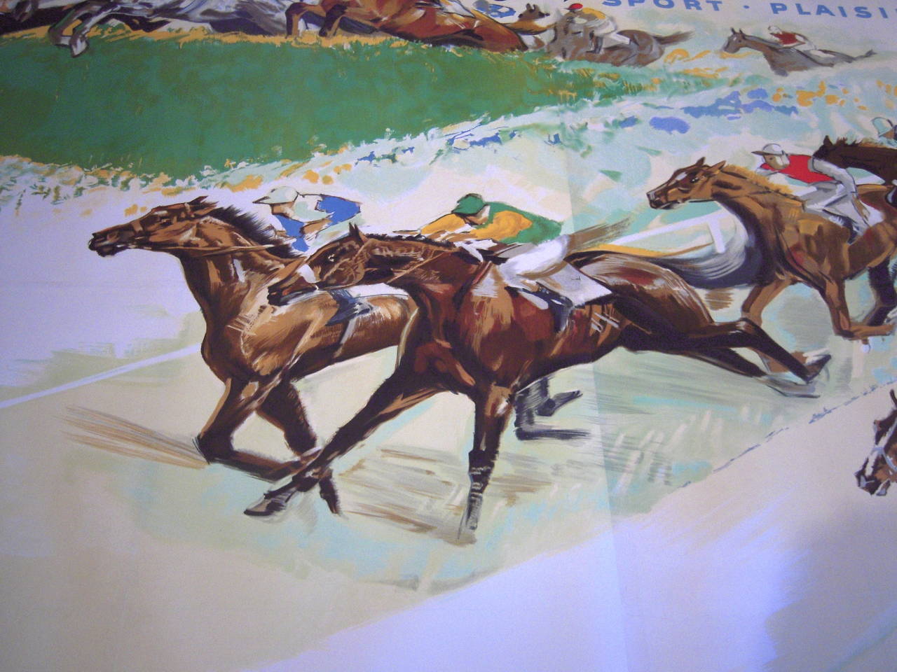 Giant French Horse Racing Poster Mural by Jacquot, circa 1930s In Good Condition For Sale In Essex, MA