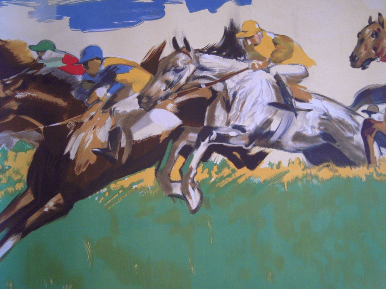 Art Deco Giant French Horse Racing Poster Mural by Jacquot, circa 1930s For Sale