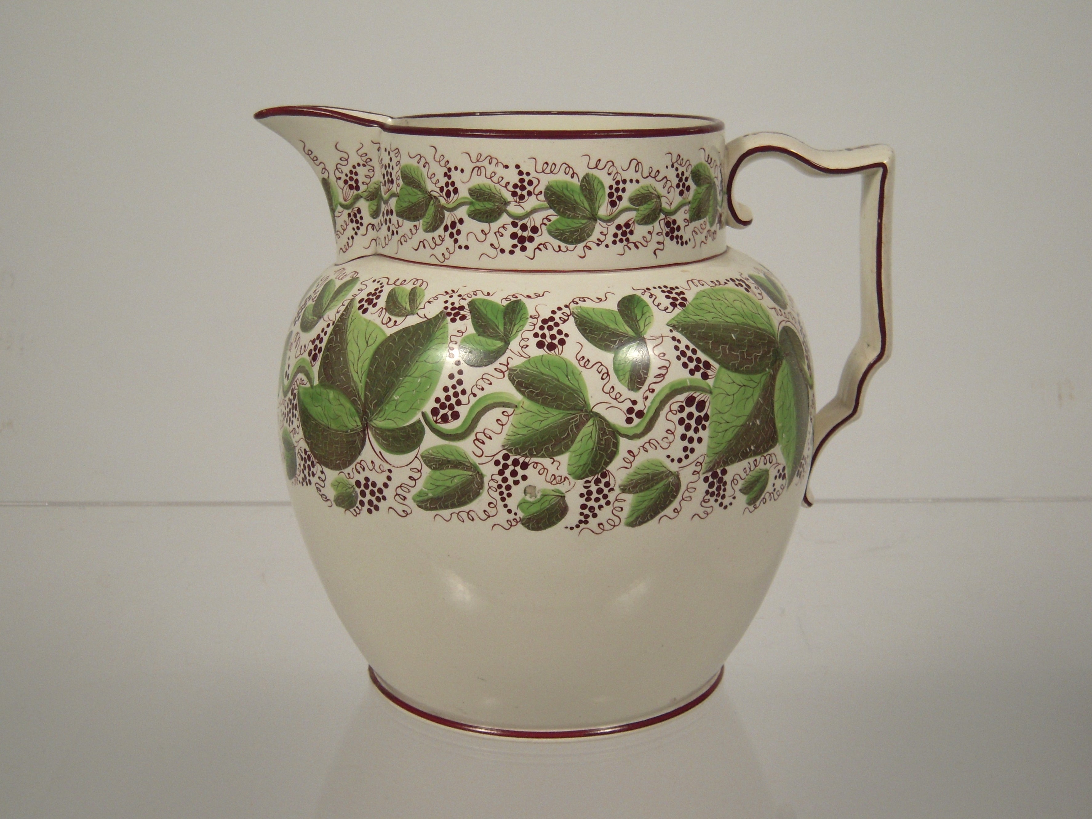 Large Staffordshire Hand Painted Grape Vine Pitcher
