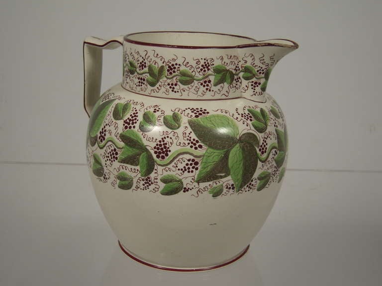 Large Staffordshire Hand Painted Grape Vine Pitcher 1