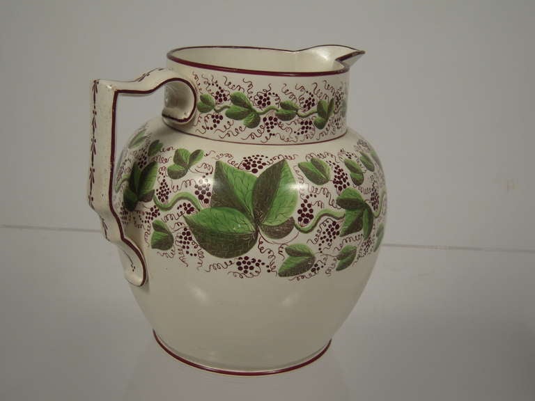 Large Staffordshire Hand Painted Grape Vine Pitcher 3