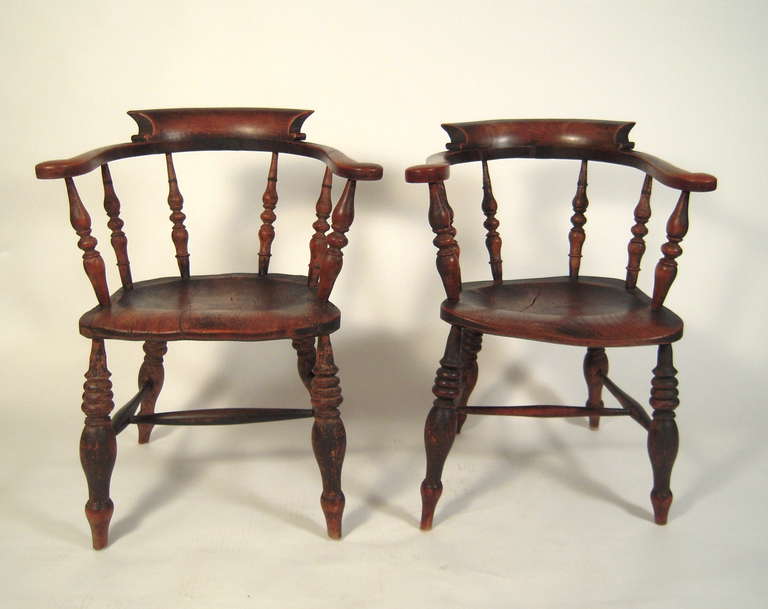 Wood Pair of 19th Century American Windsor Captain's Chairs