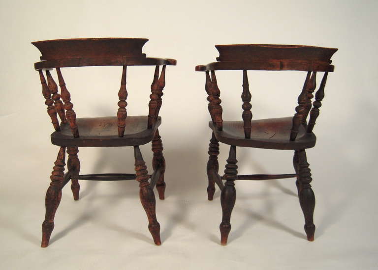 Pair of 19th Century American Windsor Captain's Chairs 1