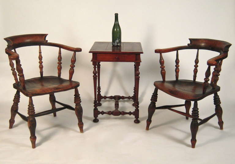 Turned Pair of 19th Century American Windsor Captain's Chairs